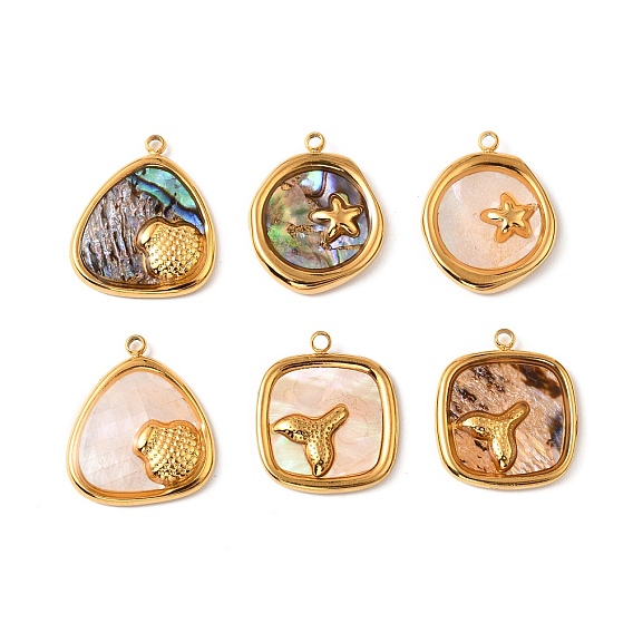 304 подвески из натуральной ракушки из нержавеющей стали, золотые