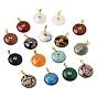 Gemstone Pendants, Coin Charms with Brass Pave Cubic Zirconia Findings, Golden