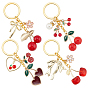4шт 4 цветной сплав подвески со стразами, вишня, с эмалью и кольцами из сплава