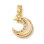Brass Micro Pave Clear Cubic Zirconia Charms, with Shell, Moon with Star Charms