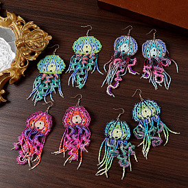 Серьги-подвески из стеклянных бусин в богемном стиле, медуза