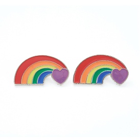 Alloy Pride Enamel Brooches, Enamel Pin, with Butterfly Clutches, Rainbow with Heart, Platinum