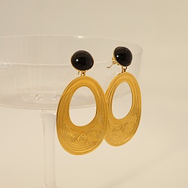 Vintage exaggerated titanium steel earrings with geometric floral pattern - 18k gold-plated, high-end.