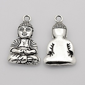 Accessoires bouddhistes style tibétain pendentifs en alliage de Bouddha, 39x23.5x6mm, Trou: 3mm
