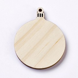Pine Wood Big Pendants, Undyed, Flat Round
