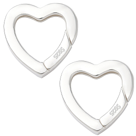 2 шт. 925 Кольца с пружинным затвором из стерлингового серебра, сердце
