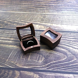 Wooden Ring Boxes, with Magnetic Clasp and Clear Window, Rectangle
