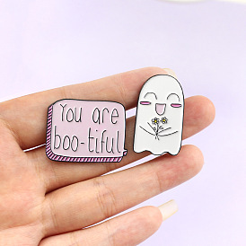 Boo-tiful Ghost Enamel Pin with Pink Lettering - Floral Tribute Jewelry