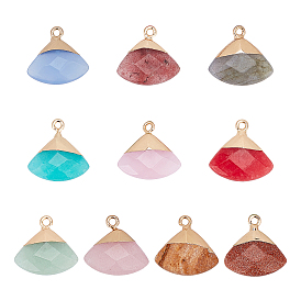 10Pcs 10 Colors Electroplate Natural & Synthetic Gemstone Pendants, for DIY Jewelry Making, with Golden Brass Findings, Faceted, Triangle