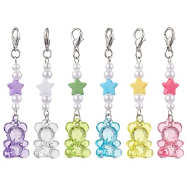 Transparent Acrylic Bear Star Pendant Decoraton, Alloy Lobster Claw Clasps Charms, for Backpack Keychain Ornaments