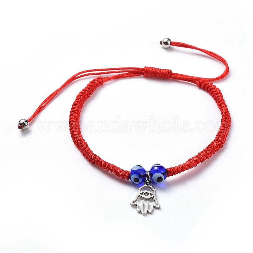 China Factory AAdjustable Nylon Thread Braided Bead Bracelets, Red String  Bracelets, with Handmade Lampwork Evil Eye Beads and 304 Stainless Steel  Findings, Hamsa Hand/Hand of Fatima/Hand of Miriam 1-5/8 inch~3-1/4  inch(4.3~8.3cm), 3mm