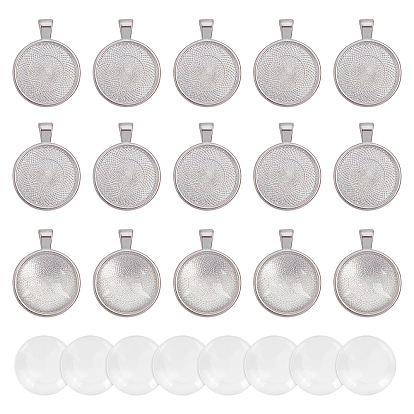 40Kits para hacer colgantes redondos planos de 1 pieza, Incluyendo engastes de cabujón colgante de aleación, Cabochons de cristal transparente