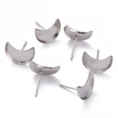 304 Stainless Steel Stud Earring Settings, Moon