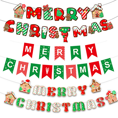 Christmas Theme Paper Flags, Hanging Banners, for Party Home Decorations