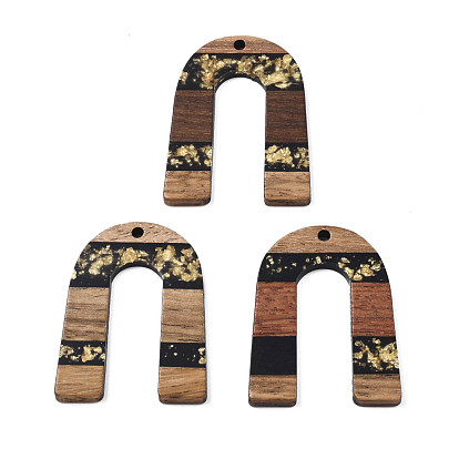 Translucent Resin & Waxed Walnut Wood Pendants, with Gold Foil, Horse Arch