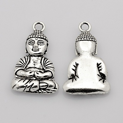 Accessoires bouddhistes style tibétain pendentifs en alliage de Bouddha, 39x23.5x6mm, Trou: 3mm