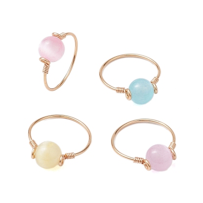 Круглые кольца на палец из натурального селенита, женские кольца из медной проволоки