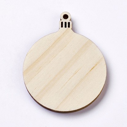 Pine Wood Big Pendants, Undyed, Flat Round