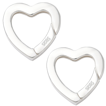 2 шт. 925 Кольца с пружинным затвором из стерлингового серебра, сердце