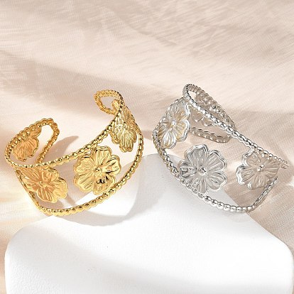 304 женские браслеты-манжеты из нержавеющей стали, цветок