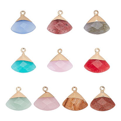 10Pcs 10 Colors Electroplate Natural & Synthetic Gemstone Pendants, for DIY Jewelry Making, with Golden Brass Findings, Faceted, Triangle