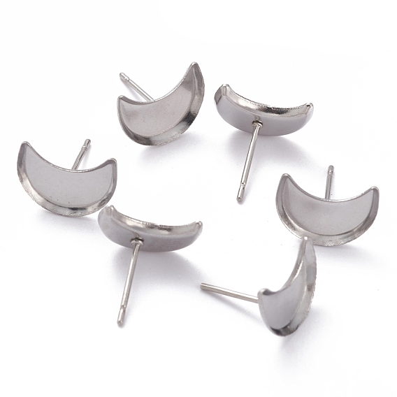 304 Stainless Steel Stud Earring Settings, Moon