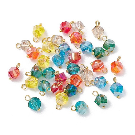 7 шт. гальванизированные прозрачные стеклянные подвески, скрученный, с латунными петлями, граненые