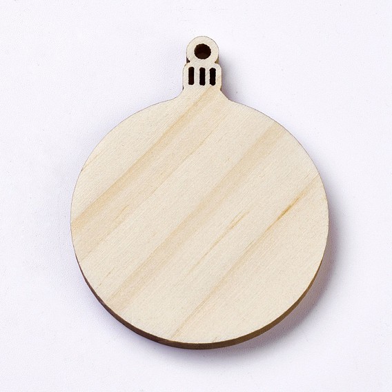 Pine Wood Big Pendants, Undyed, Flat Round
