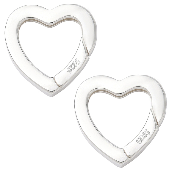 2 шт. 925 Кольца с пружинным затвором из стерлингового серебра, сердце
