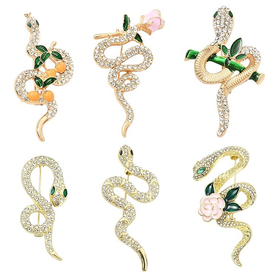 6 шт. 6 стили броши sanke с розовым сплавом и стразами, эмалевая булавка для рюкзака