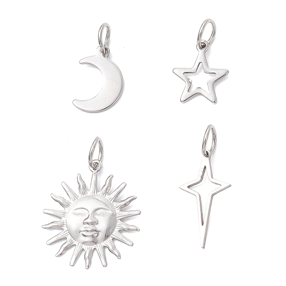 4 шт 4 стили 304 подвески из нержавеющей стали, солнце и звезда и луна, с целью перехода в кольце