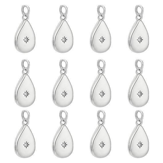 12Pcs Brass Micro Pave Clear Cubic Zirconia Pendants, Teardrop, with Jump Ring