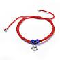 AAdjustable Nylon Thread Braided Bead Bracelets, Red String Bracelets, with Handmade Lampwork Evil Eye Beads and 304 Stainless Steel Findings, Hamsa Hand/Hand of Fatima/Hand of Miriam