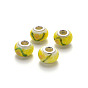Handmade Lampwork European Beads, Large Hole Rondelle Beads, with Platinum Tone Brass Double Cores, Mix Pattern