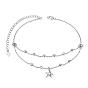 925 Sterling Silver Charm Anklets, Slider Anklets, with Cable Chains and Round Beads, Starfish