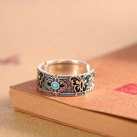 Открытые кольца-манжеты из синтетической бирюзы и латуни, бабочка