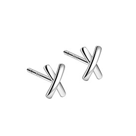 Rhodium Plated Letter X 999 Sterling Silver Stud Earrings for Women, with 999 Stamp