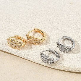 Серьги-кольца из латуни с микропаве из кубического циркония в форме листа для женщин