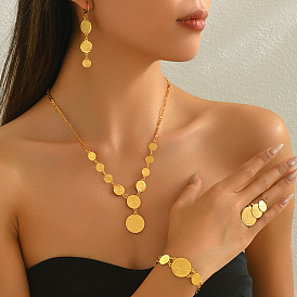 Роскошные комплекты из латунных браслетов, серег, ожерелий и колец в ближневосточном стиле для женских вечеринок, плоско-круглые