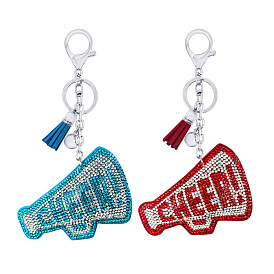 Creative Tassel Hanging Ornament with Rhinestone Cheering Mini Horn Keychain Pendant - Car Bag Accessory.