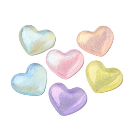 Acrylic Plastic Cabochons, Heart, with Glitter Powder