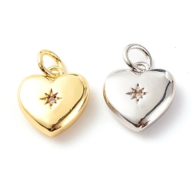 Brass Micro Pave Clear Cubic Zirconia Pendants, Cadmium Free & Lead Free, Heart