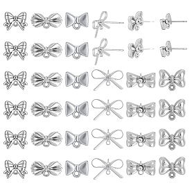 36 pièces 6 styles apprêts de boucles d'oreilles à clous en alliage d'argent, avec boucles horizontales et épingles en argent sterling