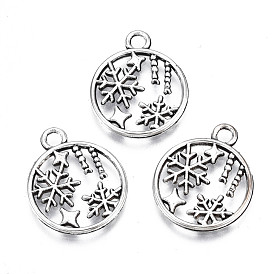 Tibetan Style Alloy Pendants, Lead Free & Cadmium Free, FLat Round with Snowflake