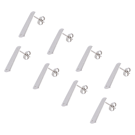 304 Stainless Steel Stud Earring Findings & Ear Nuts, Textured, Rectangle