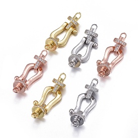 Brass Micro Pave Clear Cubic Zirconia Fold Over Clasps, Long-Lasting Plated