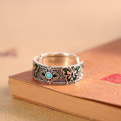 Открытые кольца-манжеты из синтетической бирюзы и латуни, бабочка