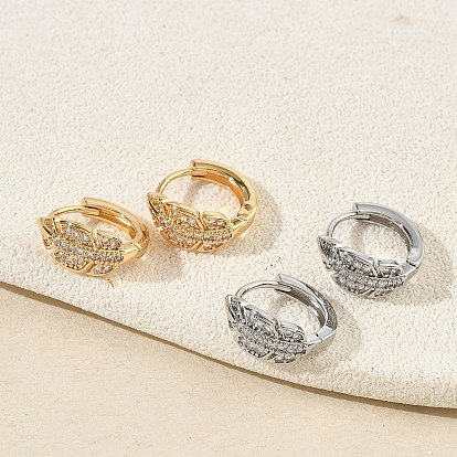 Серьги-кольца из латуни с микропаве из кубического циркония в форме листа для женщин