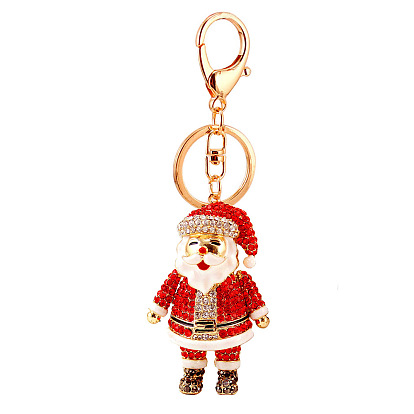 Santa Claus Keychain with Alloy and Rhinestone for Christmas Decoration
