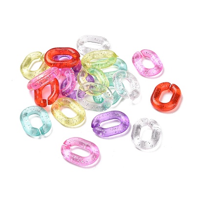 Transparent Acrylic Link Ring, Quick Link Connector, with Glitter Powder, for Cable Chain Making, Oval